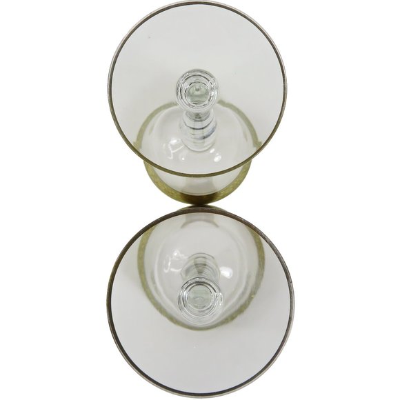 Vintage TWO (2) Tiffin? Minton? Gold Encrusted Band Clear Smooth 6.75" Glasses - Picture 11 of 15